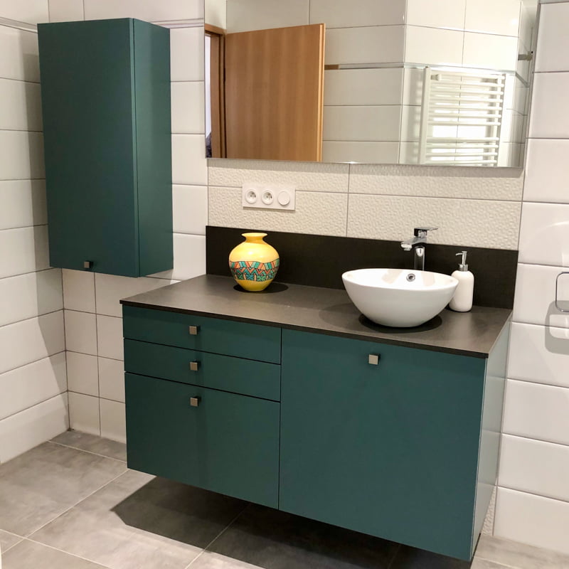 meuble salle de bain bleu canard